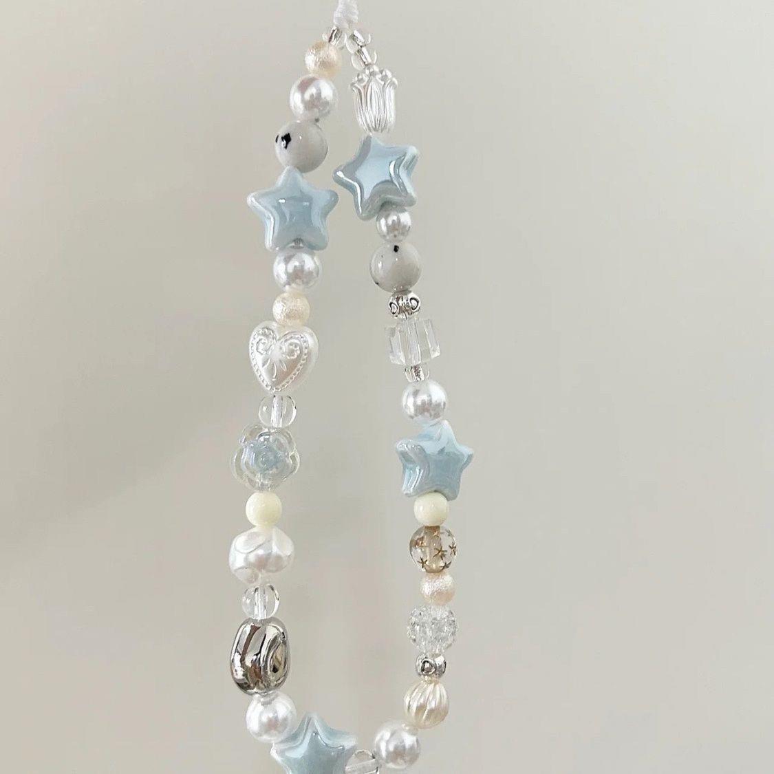 手机炼子可爱蓝色星星手机保护壳挂绳简约ccd相机挂绳新款拍立得挂件