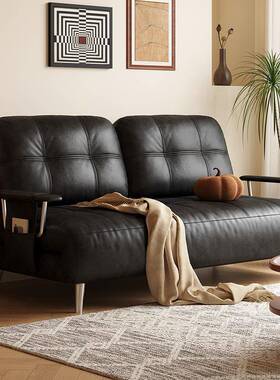 木宫匠家具芬迪可折叠沙发床双人两用小户型中古风黑色伸缩沙发床