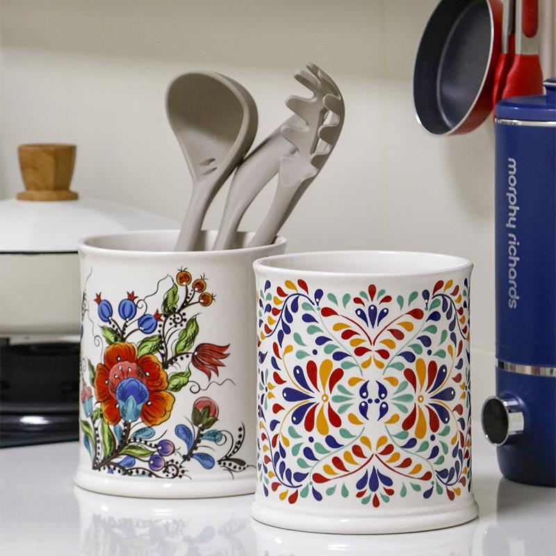 OMK 美式彩绘陶瓷收纳罐创意家用厨房勺铲收纳筒烘焙工具储物罐