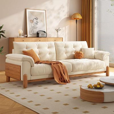 原木风沙发棉麻猫爪布沙发日式奶油风沙发直排小户型布艺沙发客厅
