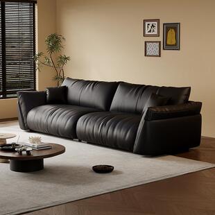 政府补贴华瑞娜意式极简真皮设计师款皮艺沙发客厅小户型黑色沙发