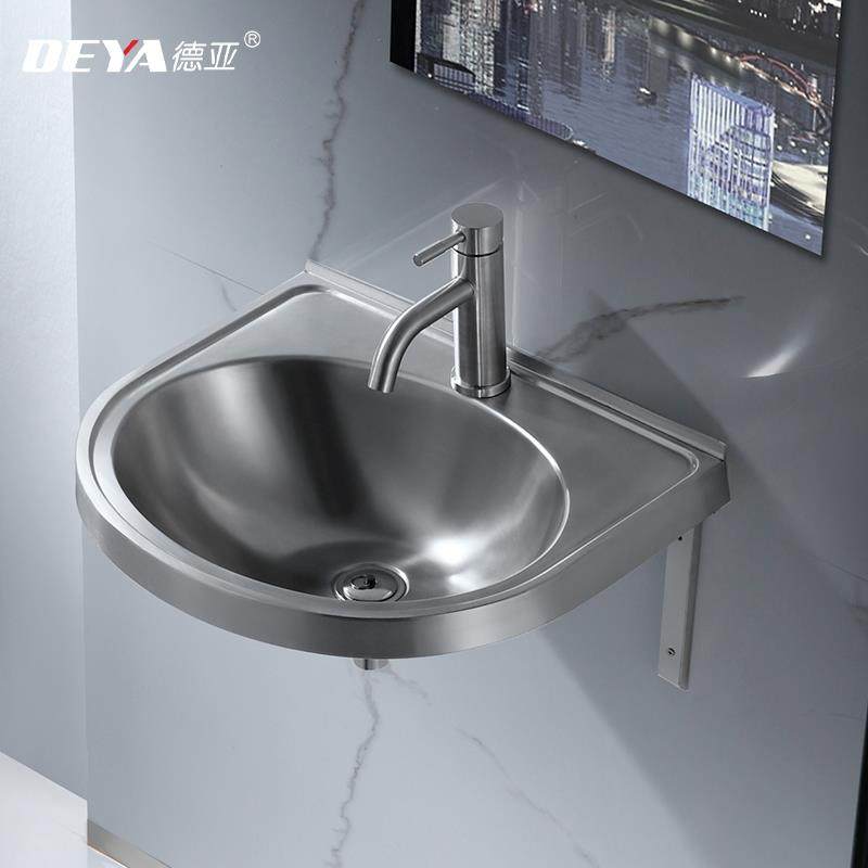 304不锈钢简易洗手盆小户型挂墙式洗脸盆阳台转角三角盆厨房水槽