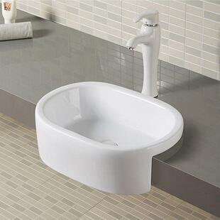 半嵌入式洗脸盆椭圆形陶瓷盆面盆窄小半挂式台盆家用半抛式洗手盆