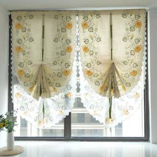 田园免打孔厨房提拉帘遮光罗马帘抽绳窗帘美式餐厅装饰帘扇形帘