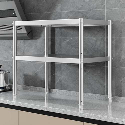 不锈钢台面置物架厨房用品灶台上层架微波炉烤箱碗盘调料收纳层架