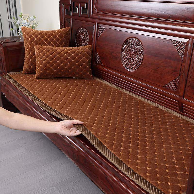 红木沙发垫新中式加厚椅垫冬季可水洗毛绒沙发垫实木椅子防滑座垫