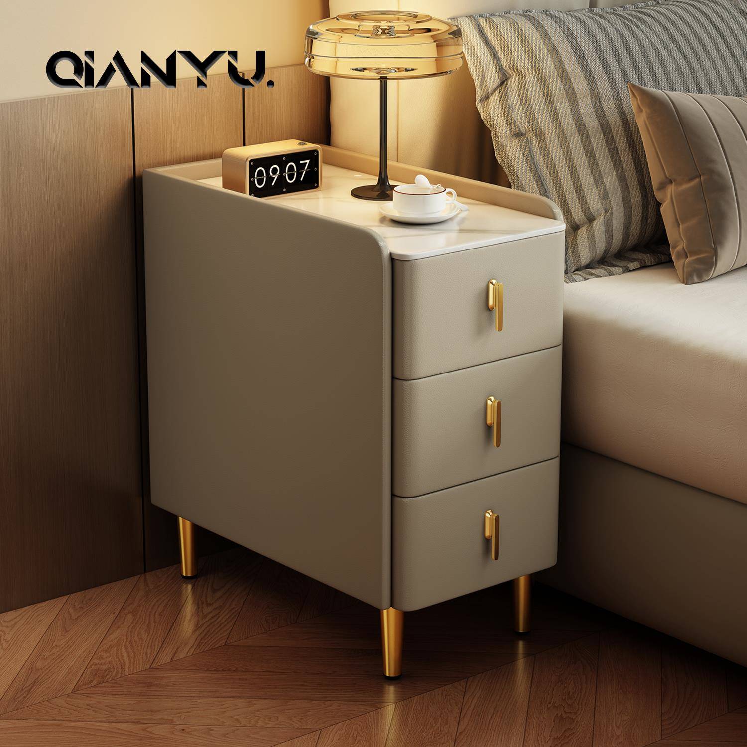智能床头柜极窄小型2025新款储物柜小户型家用卧室三抽屉床边柜子