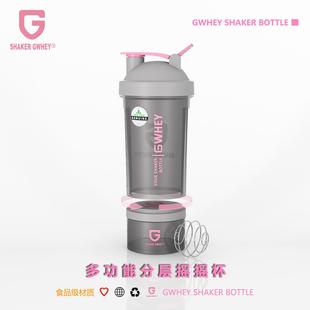 GWHEY 蛋白粉摇摇杯带粉盒便携健身房运动水杯防漏双层刻度搅拌杯