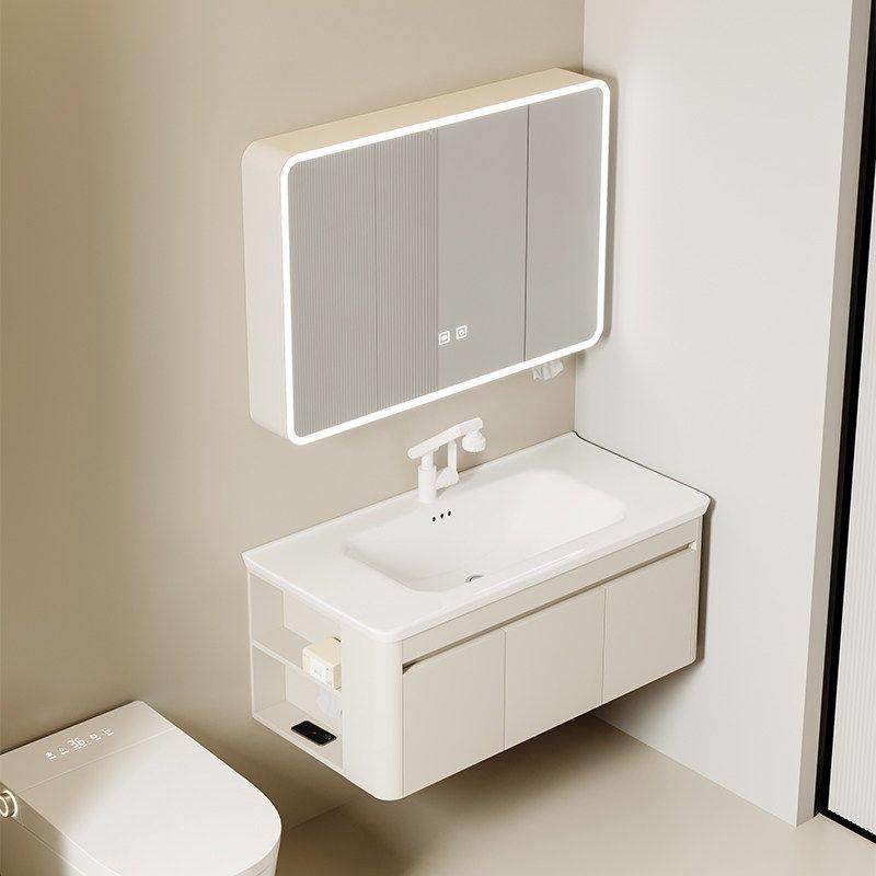 正品侧边奶油风浴室柜组合卫生间洗手洗脸盆柜一体陶瓷盆洗漱台柜