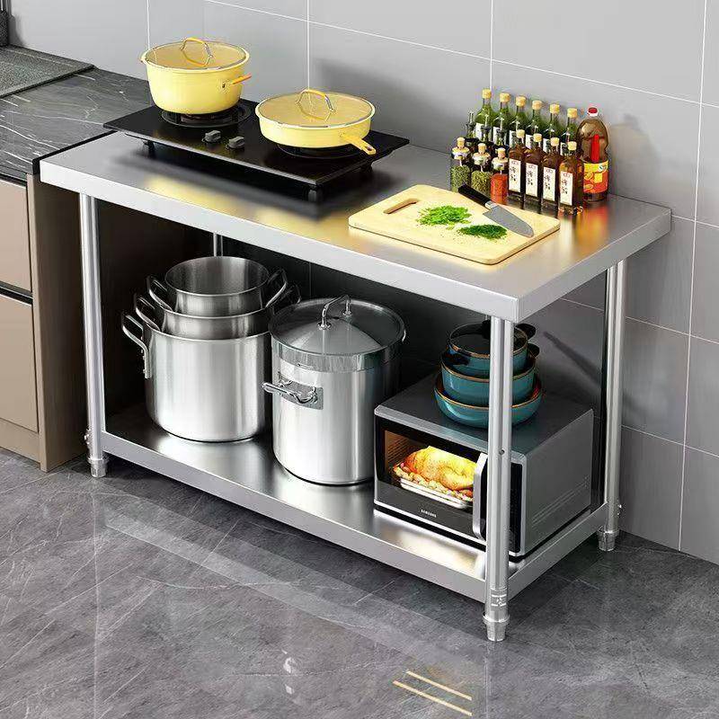 不锈钢加厚2层双层工作台厨房操作台饭店打荷置物陈列办公展示架