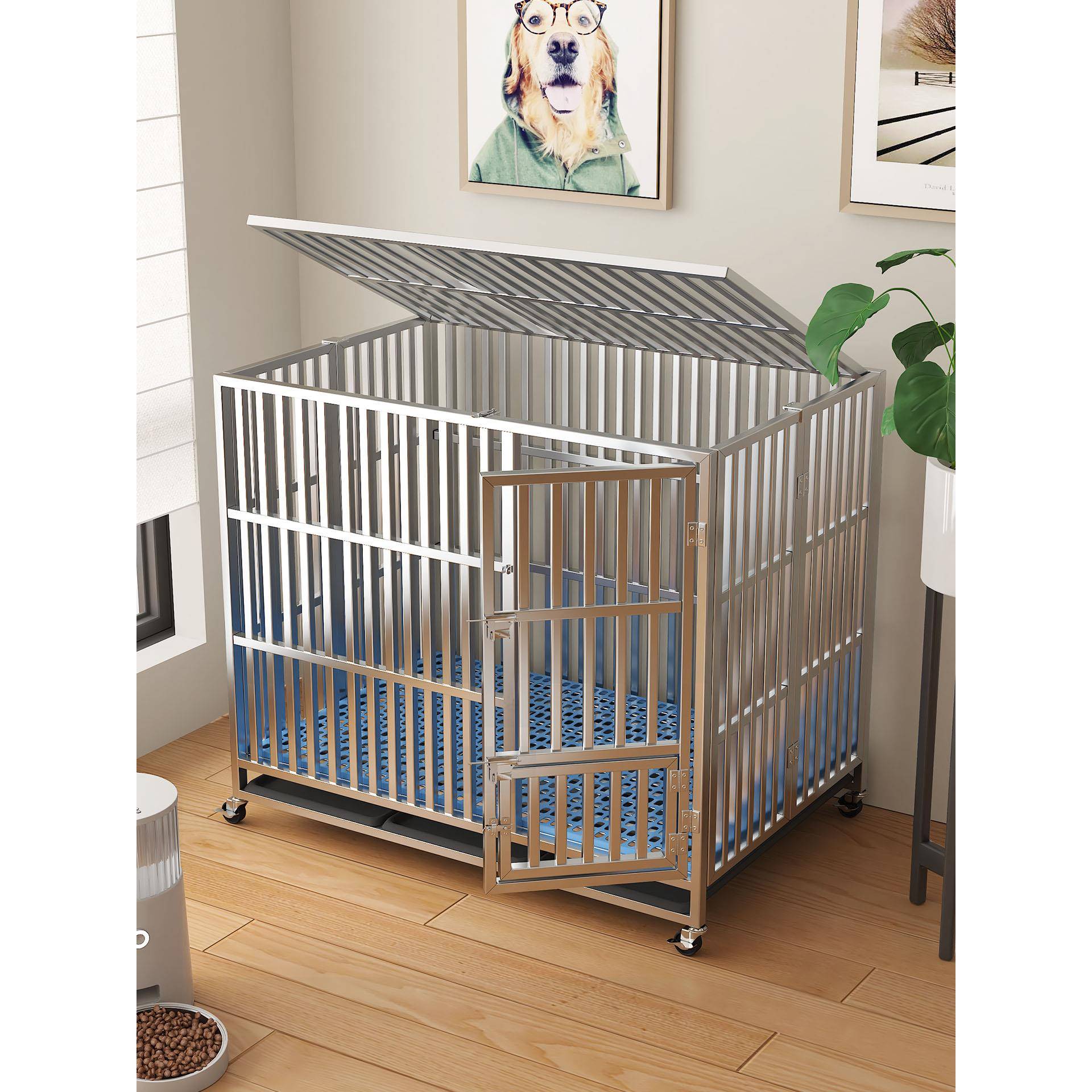 304不锈钢狗笼大型犬专用折叠方管室内金毛狗窝边牧狗笼子中型犬