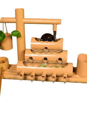 竹子流水鱼缸石槽循环水取代氧气泵喷泉竹筒水车流水器