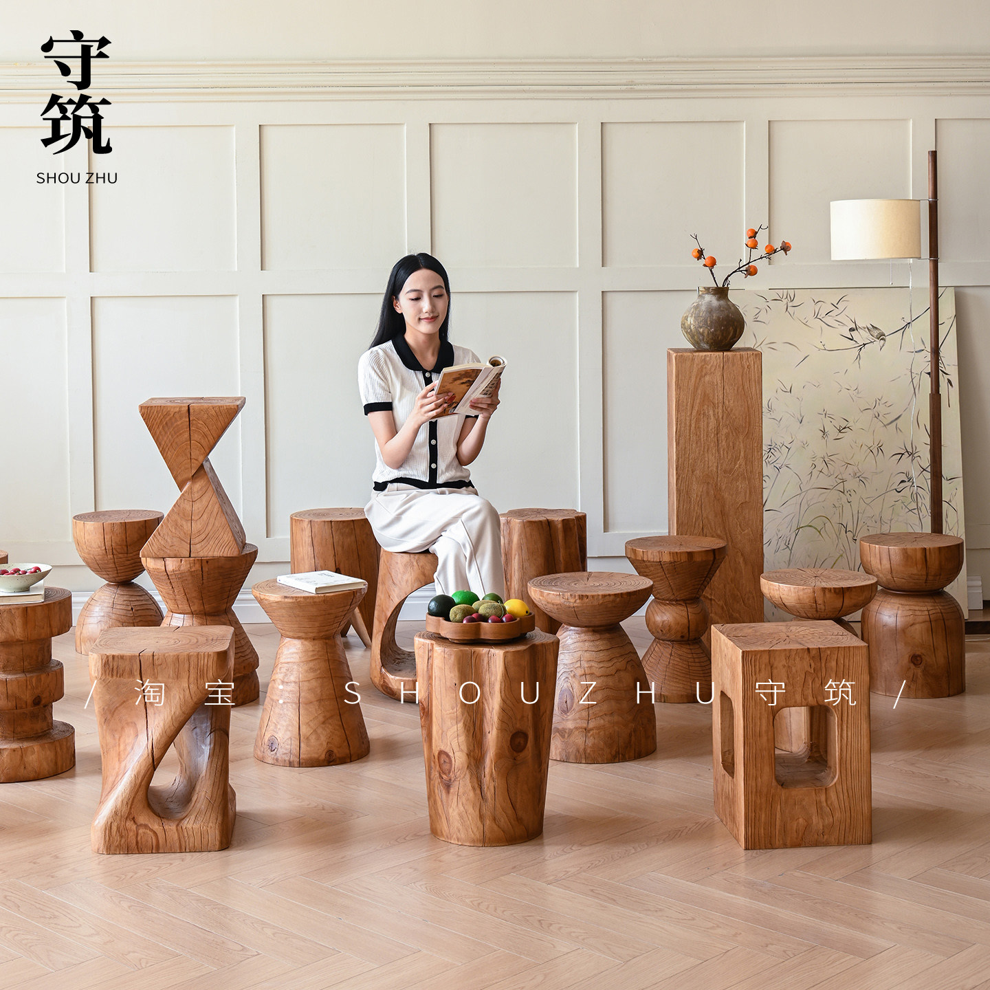 实木墩子矮凳原木整木根雕摆件沙发旁边几树木桩花架底座民宿装饰