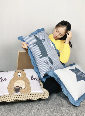 四季全棉印花枕套韩式衍缝布艺枕头套一个装加厚40.60单人乳胶枕