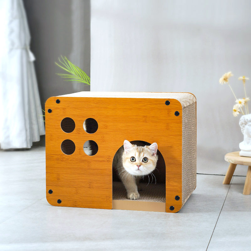 一体猫抓板猫窝不易掉屑耐抓耐磨瓦楞纸磨爪器猫爪板猫咪房子