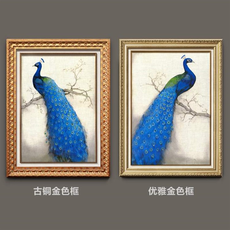 欧式现代简约装饰画客厅三联组合孔雀花卉卧室沙发背景墙防水挂画图片