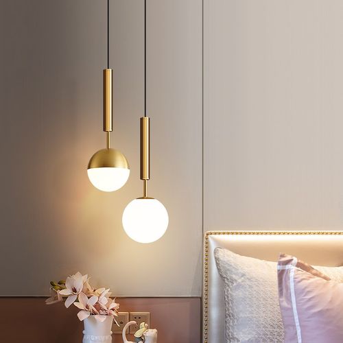 卧室垂吊灯长线床头吊顶灯客厅电视背景墙吊线灯奶球灯现代简约灯