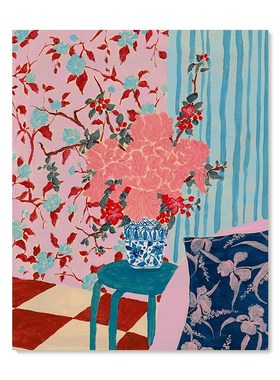 【特惠捡漏】插画Yukiko Noritake复刻艺术版画红色花卉装饰画芯