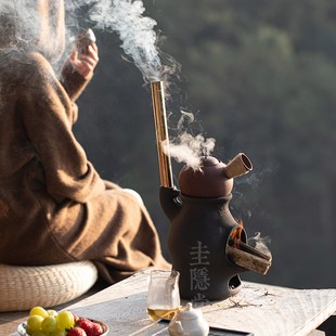 圭隐堂粗陶炭炉炭柴两用煮茶炉家用户外围炉煮茶壶砂锅火锅取暖炉