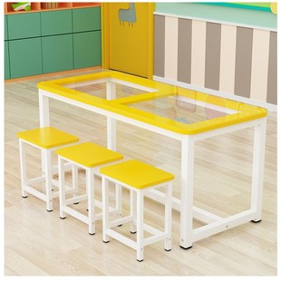 幼儿园小学生层手工美术绘画桌圆角钢化玻璃桌画室课桌椅