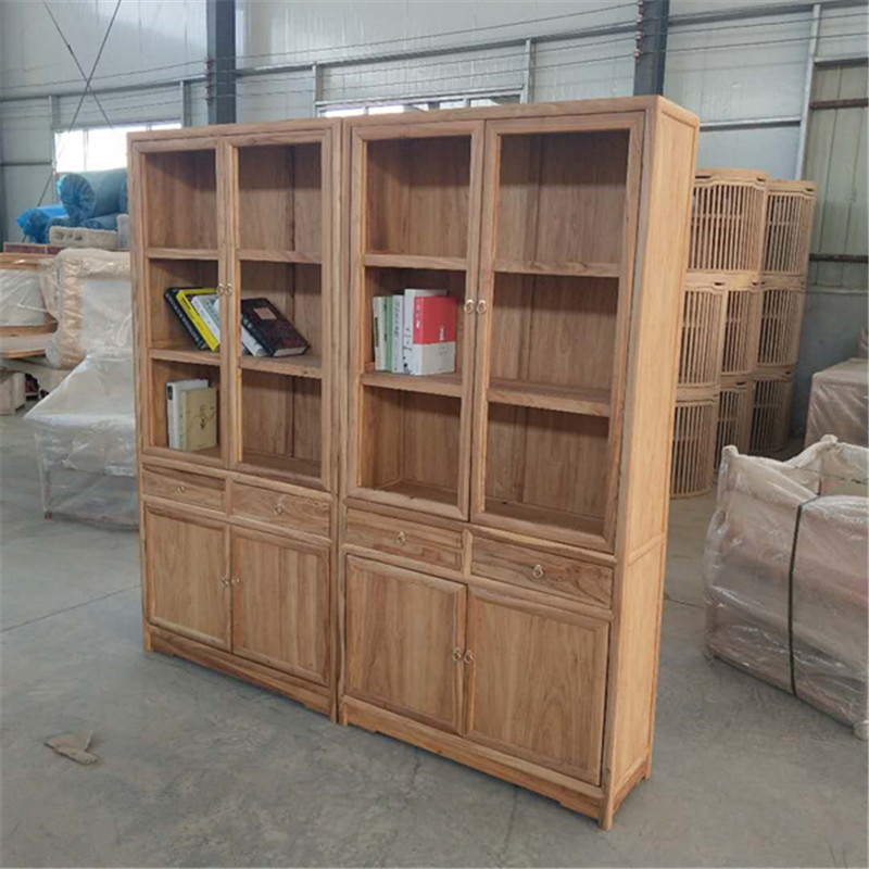 免漆中式博古架老榆木置物展示架仿古原实木书柜书架展柜家具