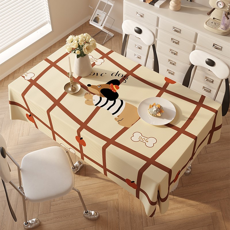 腊肠犬爱家居桌布防水防烫餐桌盖布加厚棉麻混纺茶几书桌罩布