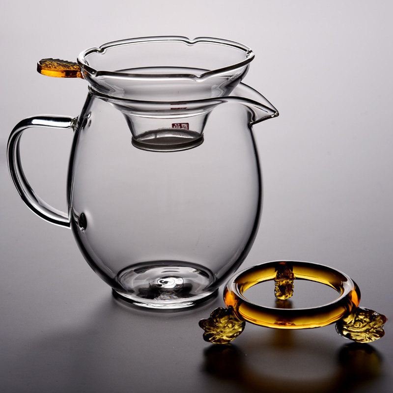 从简耐热高温玻璃加厚公道杯带茶漏功夫茶具茶海圆形公杯过茶器