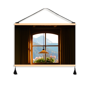 窗外风景客厅装饰画饭厅墙面装饰艺术挂画布艺免打孔挂布背景布