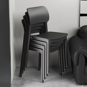 塑料餐椅叠放加厚餐桌椅现代黑色靠背休闲