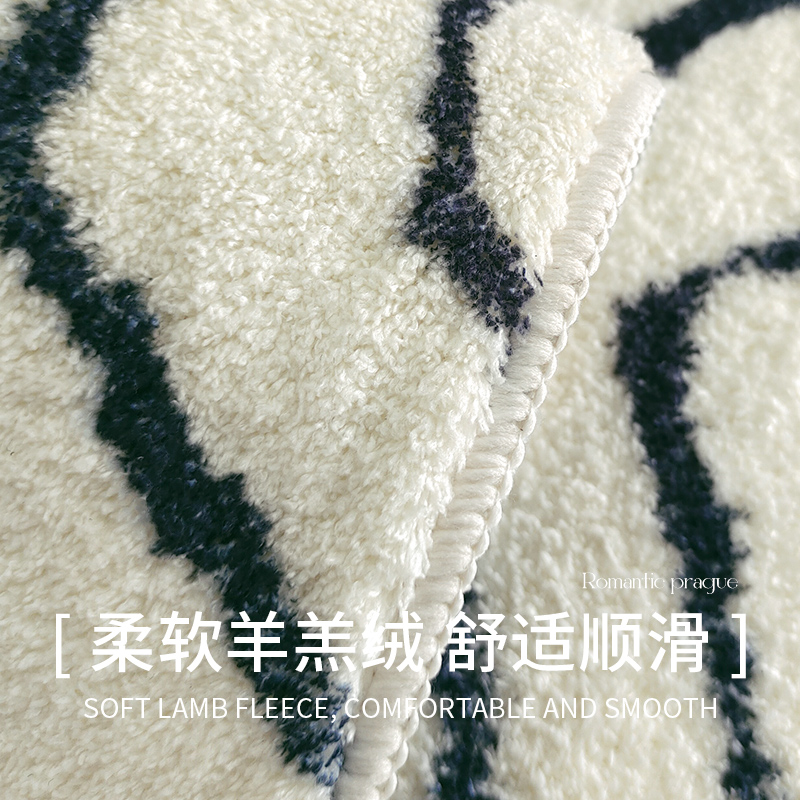 OVOC 长条床边毯复古卧室地毯客厅沙发茶几毯奶油风加厚床前地垫