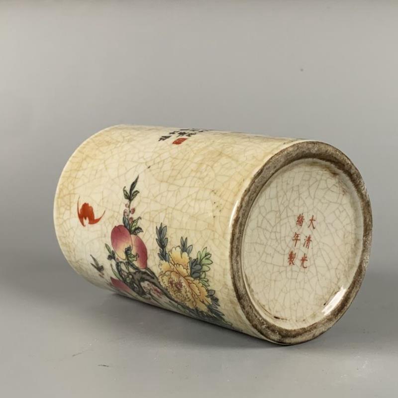 现代仿古玩瓷器收藏 仿大清光绪年制开片粉彩笔筒文房器摆件