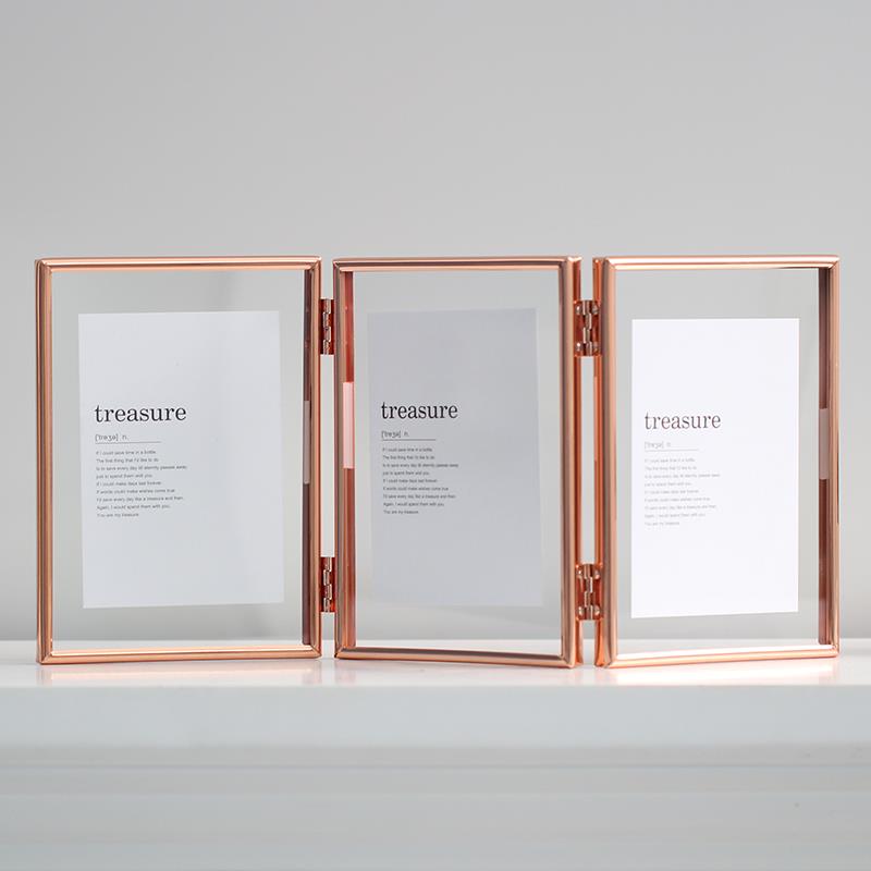 双面透明三联折叠摆台金属亚克力相框6寸7寸8寸玻璃明星同款相册
