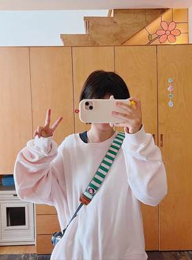 自由燕燕相机背带绿色和白色条纹刺绣减压夫妇相机背带肩带单反