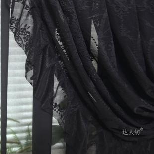 北欧别墅客厅落地窗服装 美式 店橱窗黑色花纹蕾丝窗纱窗帘透光黑色