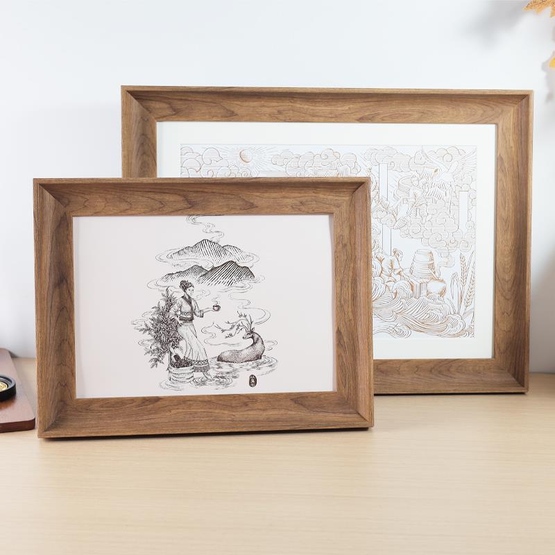 水彩素描覆古画画框架装裱彷木质拼图相框挂墙四4k8ka3A4纸油画