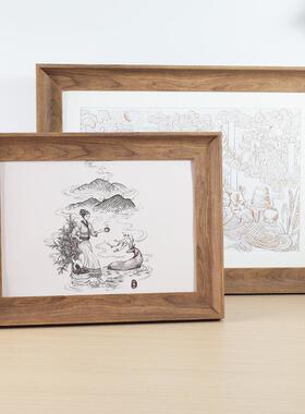 水彩素描覆古画 画框架装裱彷木质拼图相框挂墙四4k8ka3A4纸油画