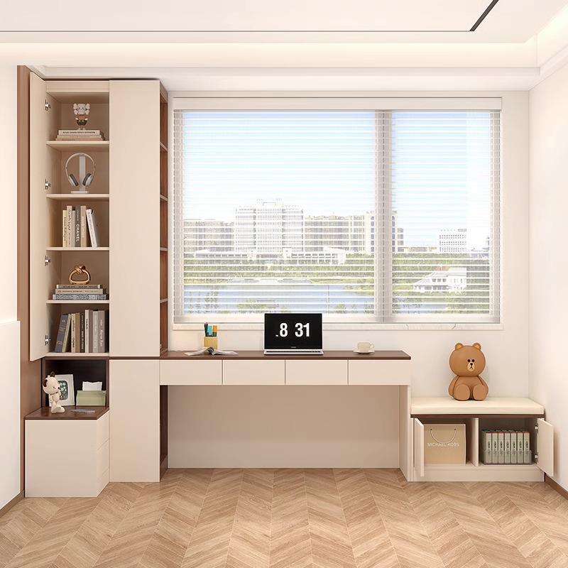 卧室转角书桌书架一体桌带床头柜飘窗书柜台式电脑学习桌定制9L61
