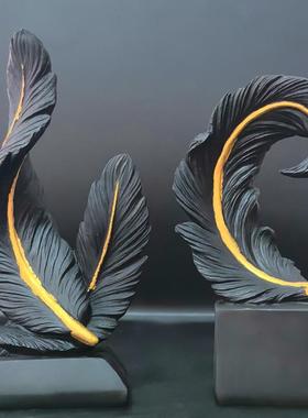 小众高级艺术羽毛摆件家居客厅玄关样板房软装饰新房乔迁新居房间