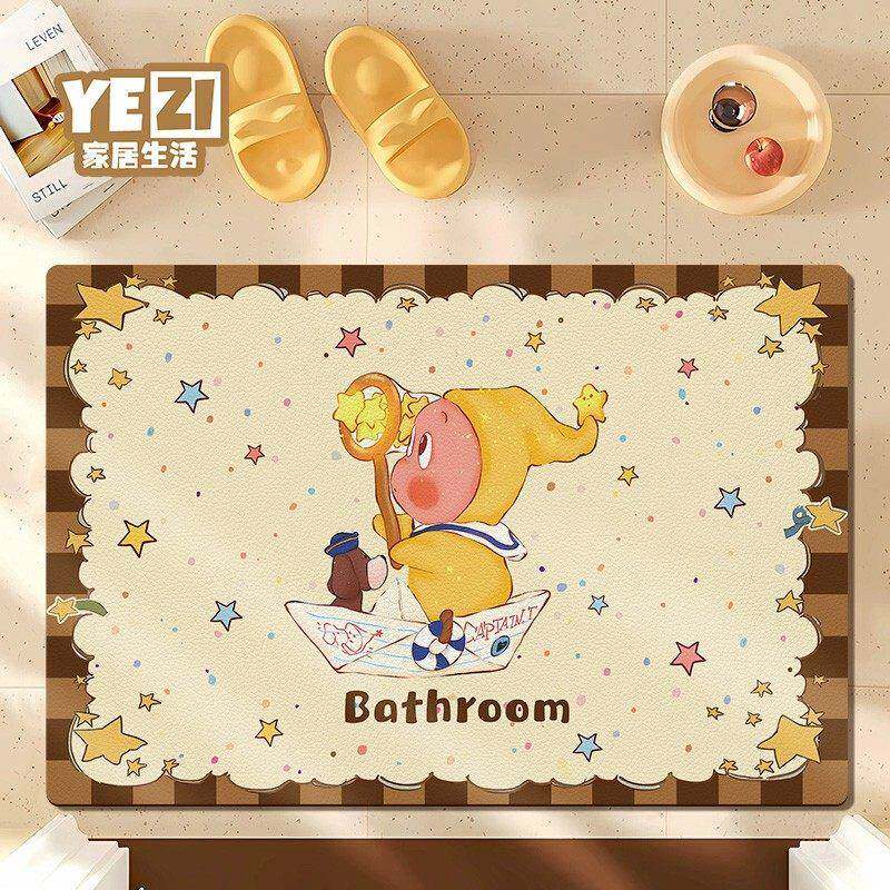 2026新款浴室地垫可爱星星人速干防滑脚垫卫生间软硅藻泥吸水地毯