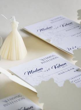 法式定制邀请函letterpress凸版请帖韩系婚礼喜帖珠光白色请柬