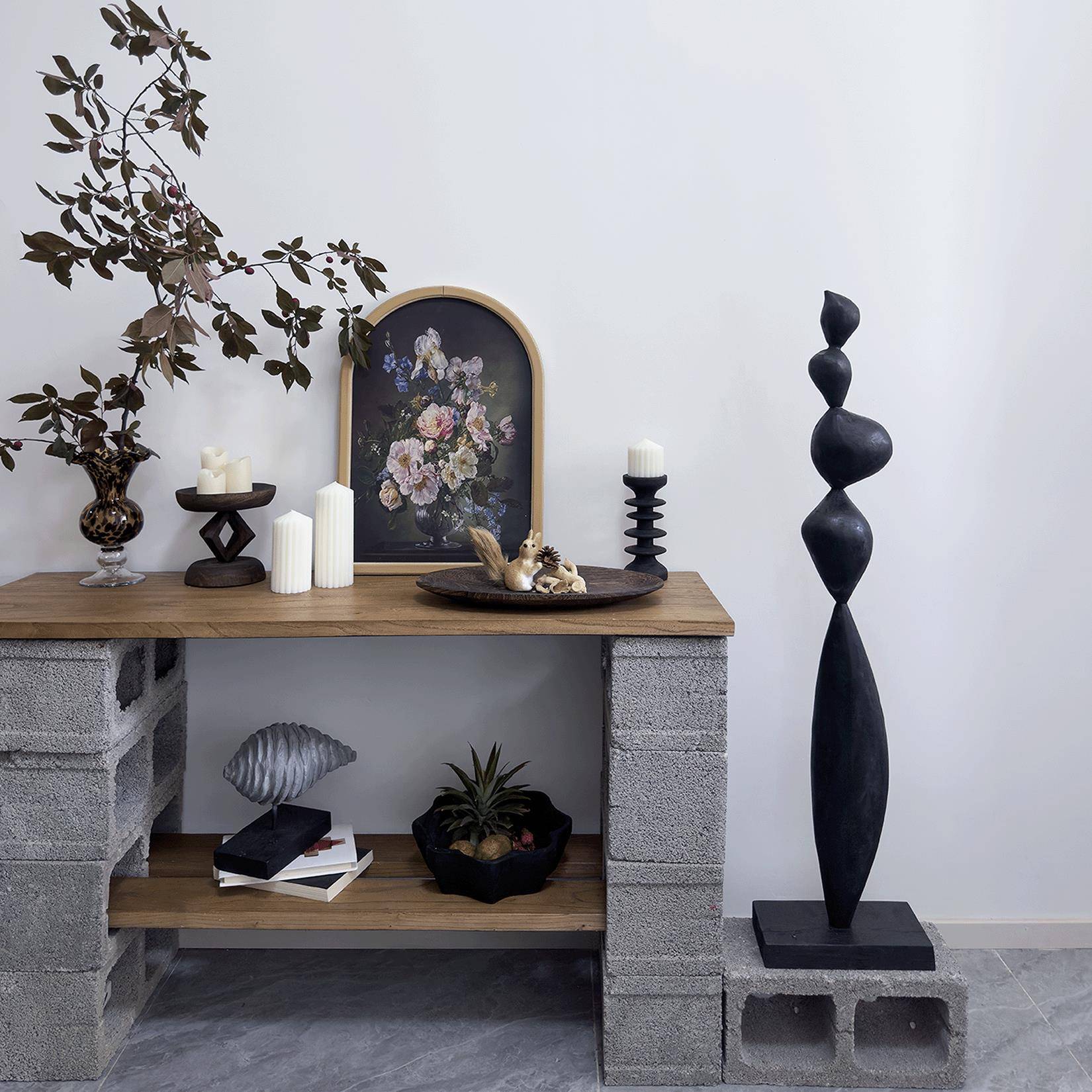 禅意实木抽象雕塑摆件大型落地竖高细长柱子玄关木雕高级艺术装饰