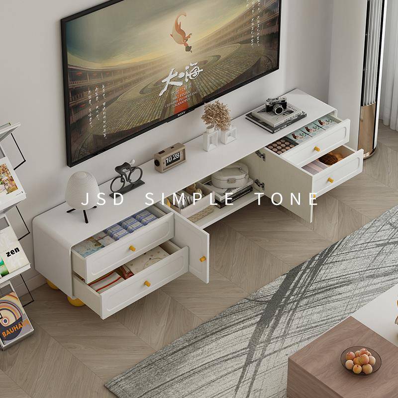 JSD简色调奶油风电视柜客厅家用2025新款大容量收纳储物柜可定制L
