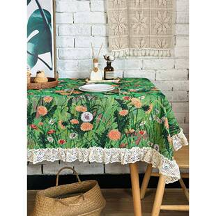 覆古油画风荷叶边餐桌布向日葵植物茶几圆桌民宿咖啡清新野餐露营