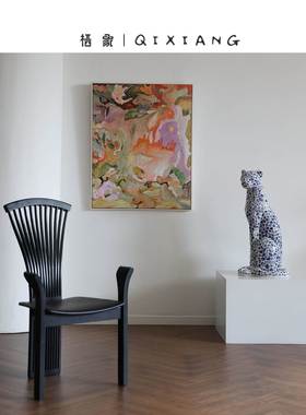 栖象qixian青花瓷手工贴片《豹富》家居装饰客厅玄关风水摆件豹子