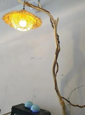 原木原色古典风干树枝落地灯造型摆件创意衣帽架鸟站树架回归自然