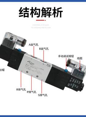 三位五通电磁阀4V230E-08 4V330E-10 4V430E-15中泄型24V气阀220V