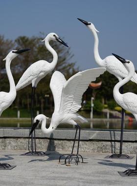 户外可发光白鹭雕塑玻璃纤维园林水景装饰美陈庭院草坪彷真鸟类摆
