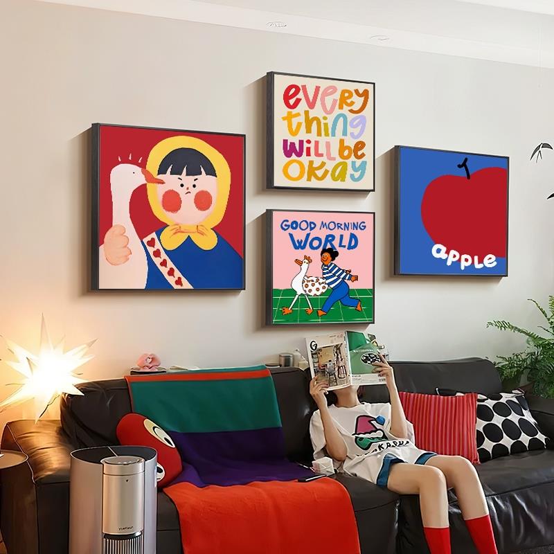 快乐多巴胺ins风抽象色彩组合玄关客厅背景墙装饰画艺术桌柜摆画