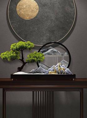 迎客松流沙画 画摆件沙漏新中式家居客厅禅意玄关办公室茶室软装