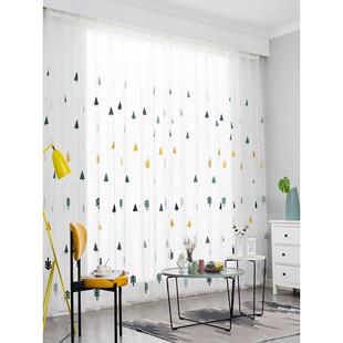 北欧现代简约窗帘窗纱透光卧室阳台飘窗客厅隔断纱帘魔术贴免打孔